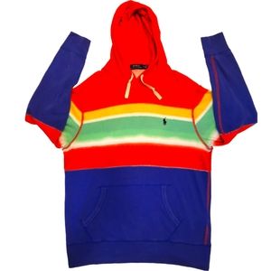 RALPH LAUREN RED AND BLUE TIE DYE HOODIE.